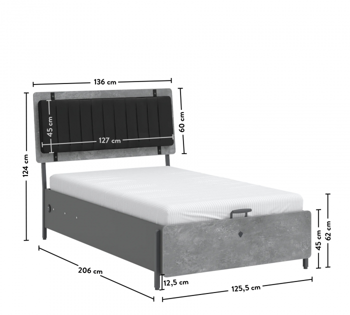 Pat 120x200 cm cu spatiu depozitare, pentru copii Colectia Space Gray [8]