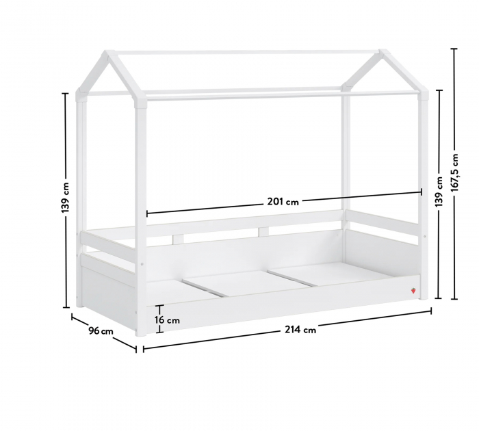Pat 90x200 cm, cu acoperis roz, pentru camera copil, Colectia Montes White [4]