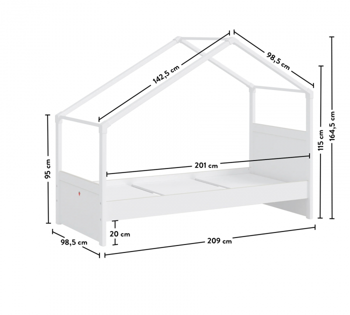 Pat 90x200 cm, cu copertina verde, pentru camera copil, Colectia Montes White [3]