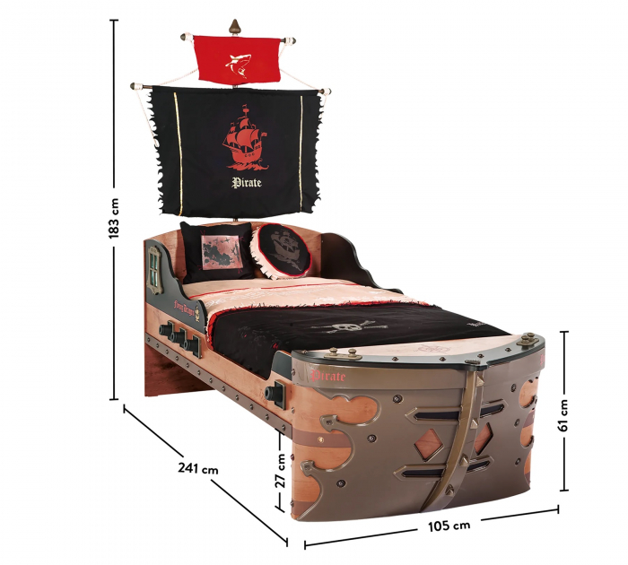 Pat corabie pirati, pentru camera copii Colectia Pirate 90x190 cm [7]
