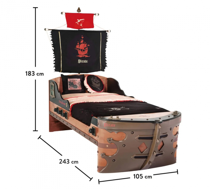 Pat corabie pirati, pentru camera copii Colectia Pirate 90x190 cm [8]