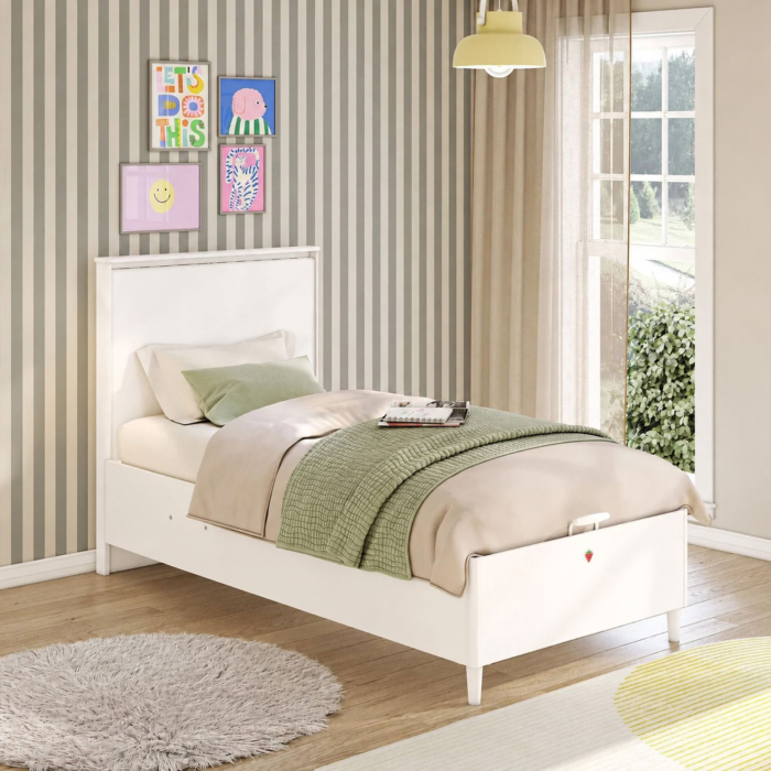 Pat cu lada de depozitare pentru copii 100x200 cm – Design modern, port USB, colecția Varia White [2]