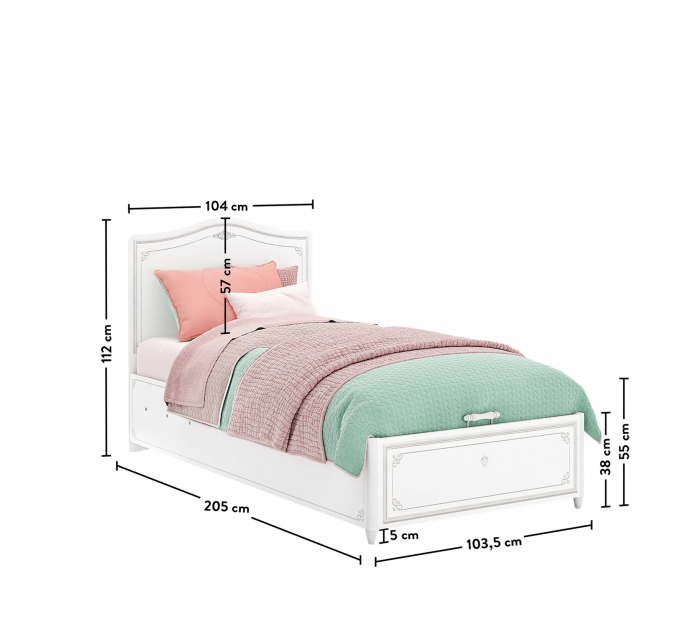 Pat cu lada depozitare 100x200 cm pentru camera fetelor, Colectia Selena Grey [4]