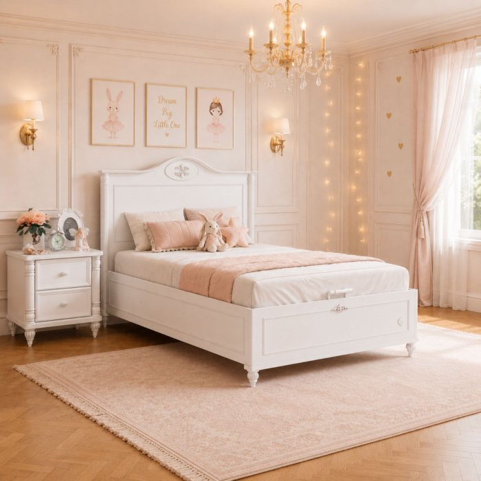 Pat cu ladă pentru depozitare – 100x200 cm, pentru copii și adolescenți, colecția Romantic [2]