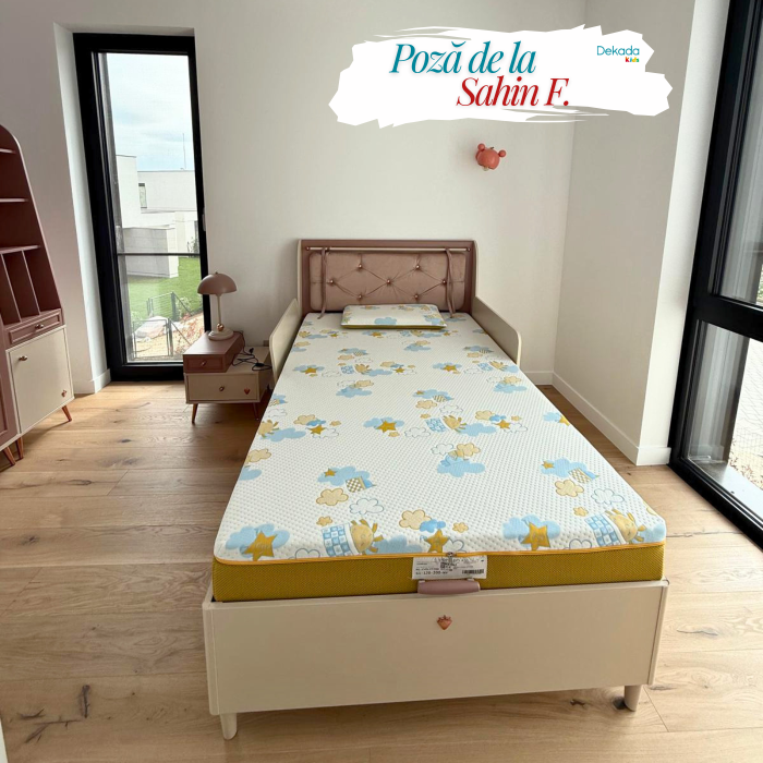 Pat cu spatiu de depozitare 120x200 cm pentru fete cu tablie tapitata – Colectia Elegance [5]