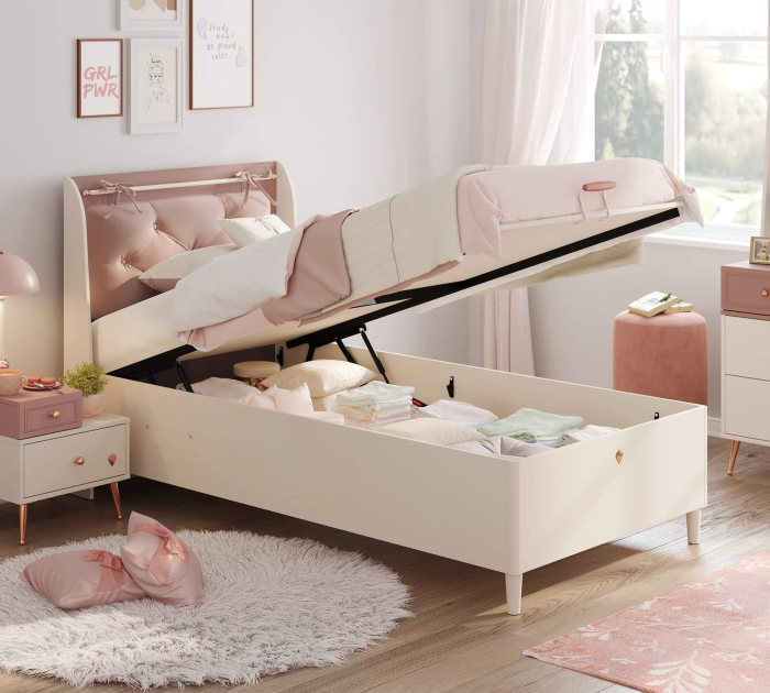 Pat cu spatiu de depozitare 100x200 cm pentru fete cu tablie tapitata – Colectia Elegance [2]