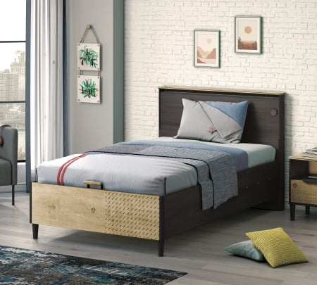 Pat cu spatiu depozitare, USB, adolescenti Colectia Black 100x200 cm [2]