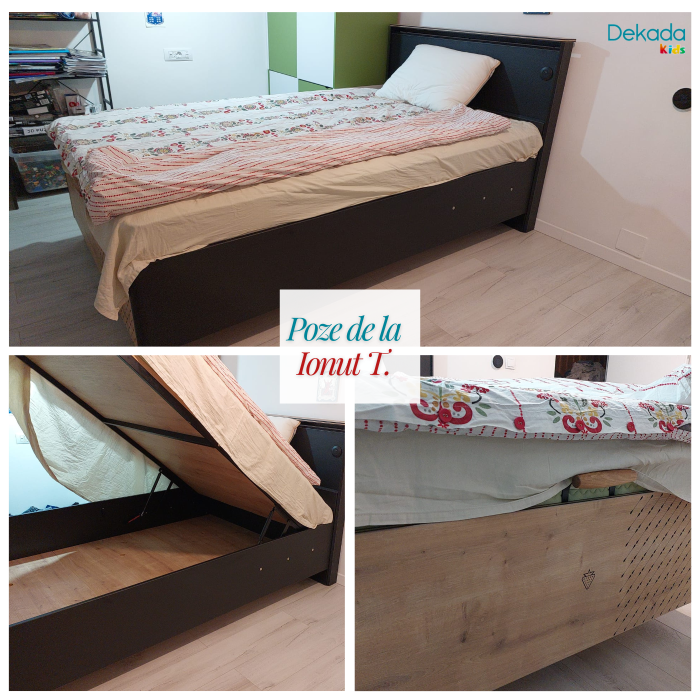 Pat cu spatiu depozitare, USB, adolescenti Colectia Black 120x200 cm [4]