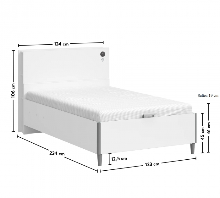 Pat fara tablie, cu spatiu de depozitare, Colectia White (120x200 cm)  [6]