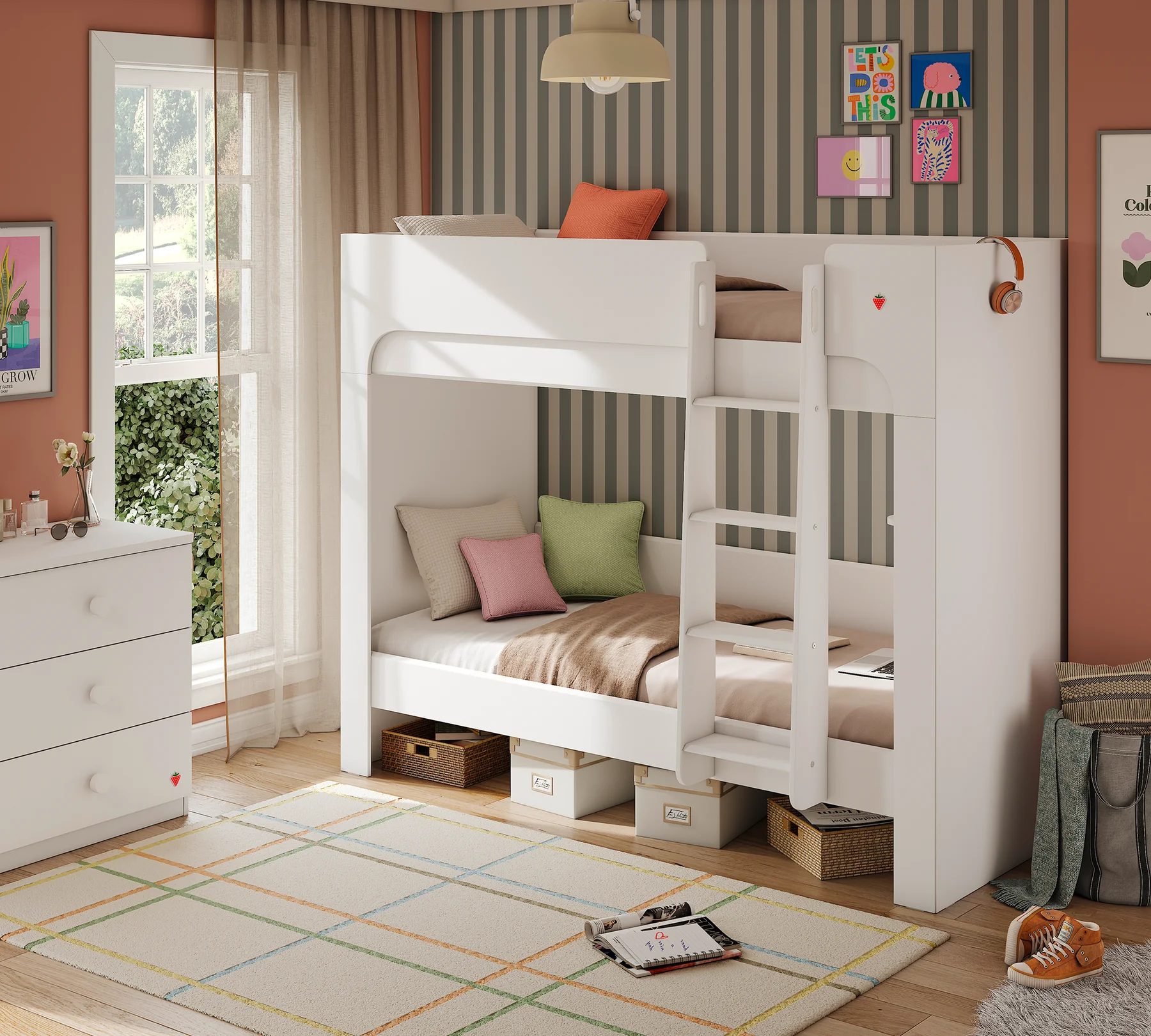 Pat etajat pentru copii, design funcțional și modern Colectia Varia white 90x200 cm [5]