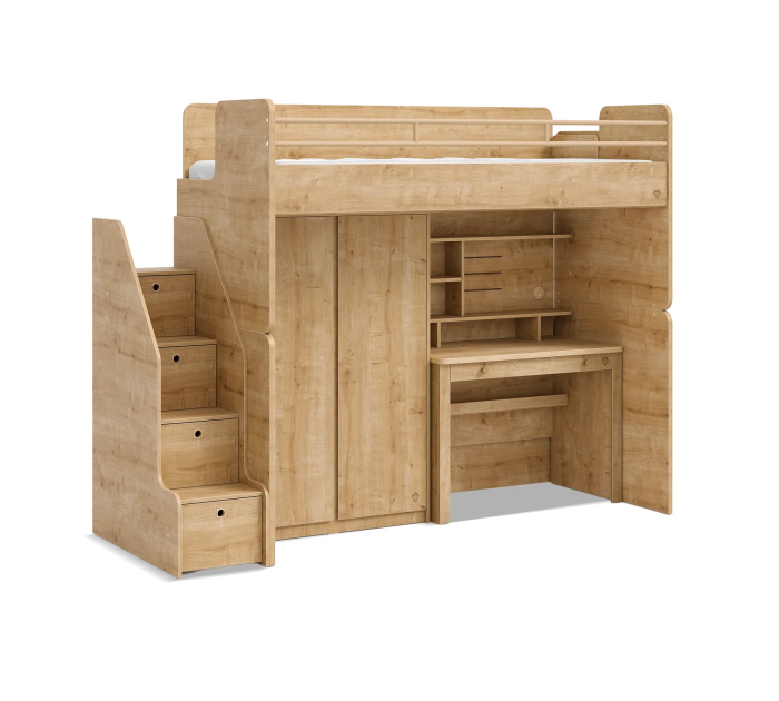 Pat etajat pentru copii Studio Mocha, cu birou si dulap – saltea 90x200 cm [2]