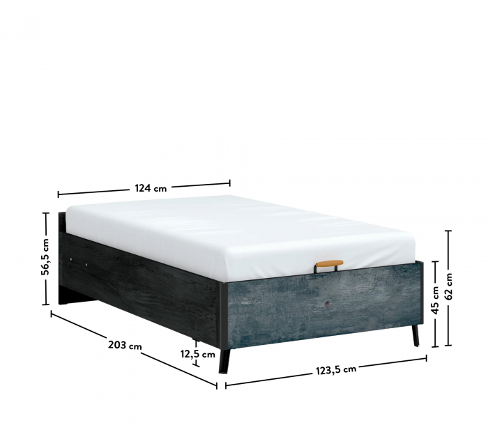 Pat cu tablie, cu spatiu de depozitare, Colectia Dark Metal (120x200 cm) [5]