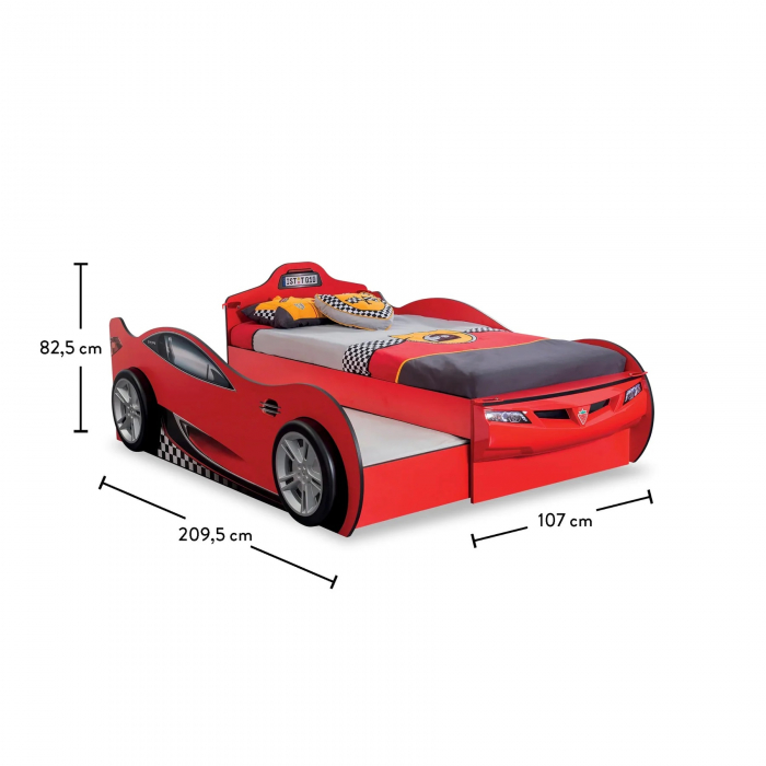 Pat mașinuță pentru copii Race Cup Red (190x90 cm) cu pat suplimentar (90x180 cm) [7]