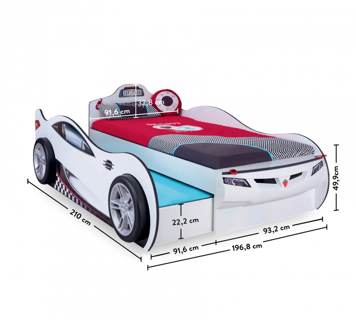Pat mașinuță pentru copii Race Cup Red (190x90 cm) cu pat suplimentar (90x180 cm) [7]