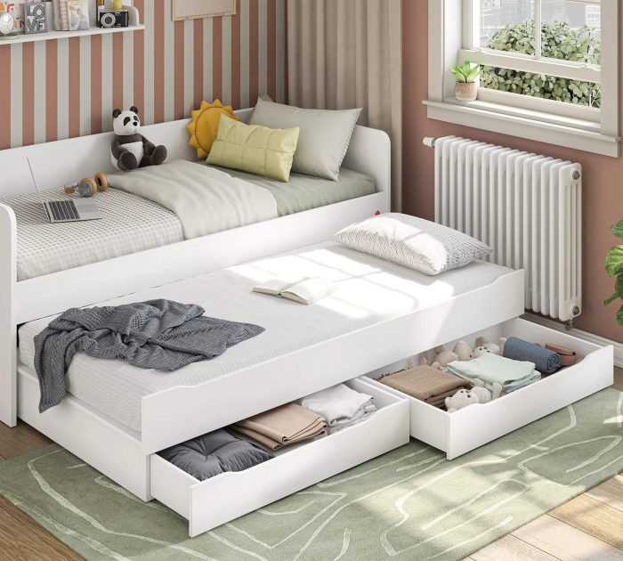 Pat suplimentar cu sertar pentru camera copii si adolescenti Colectia Studio White (90x200 cm) [3]