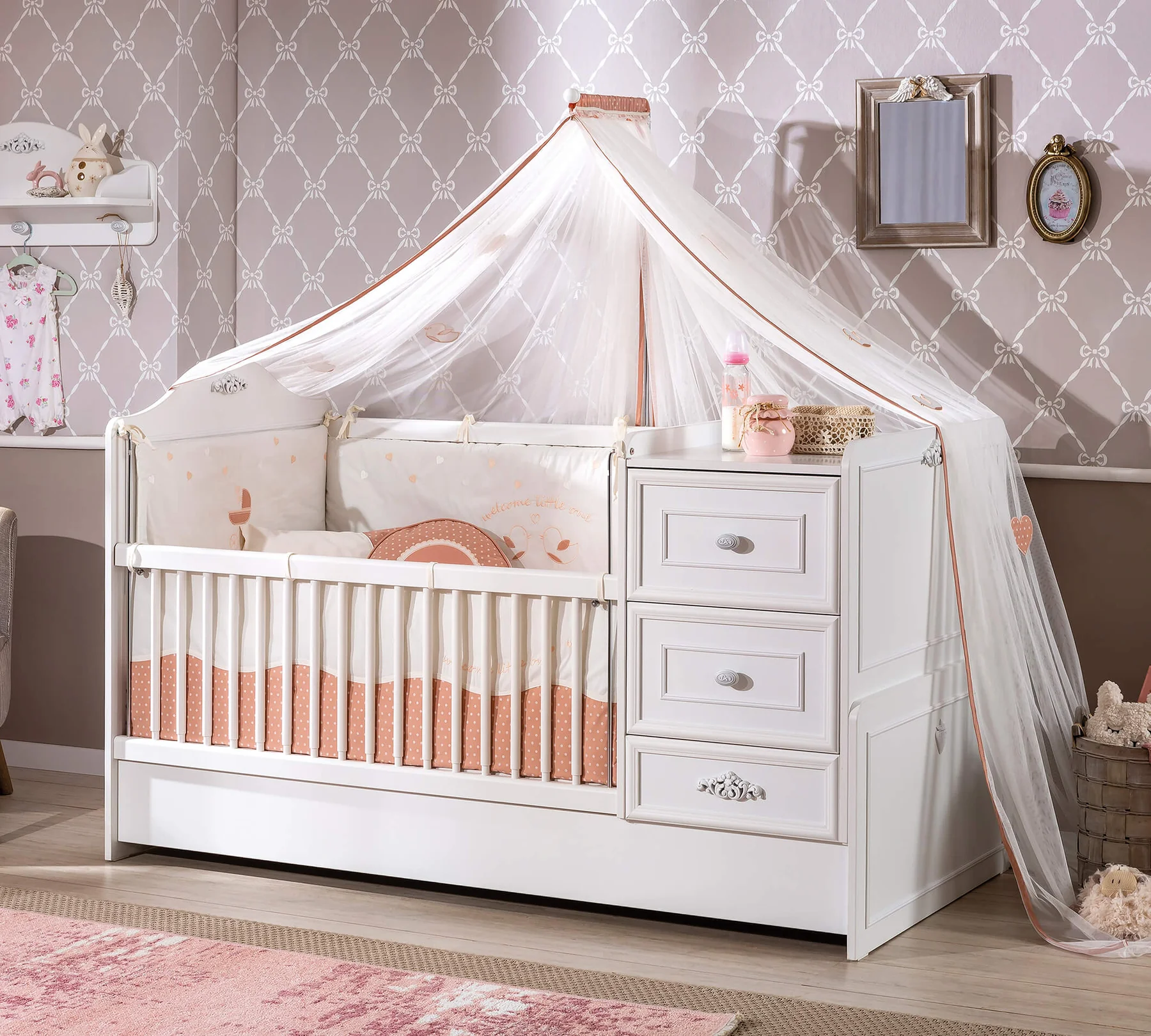 Patut transformabil pentru bebe colectia Romantica Baby, 75 x 160 cm [2]