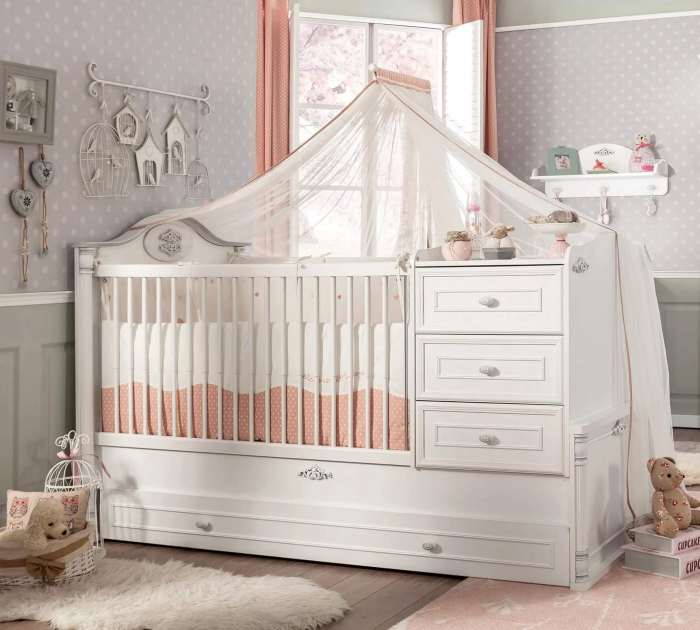 Patut transformabil pentru bebe Romantic Baby White, 180 x 80 cm [4]