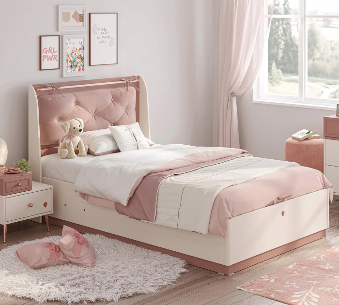 Set pentru pat copii Rossy 175x235 cm – crem cu roz pudrat, design elegant [4]