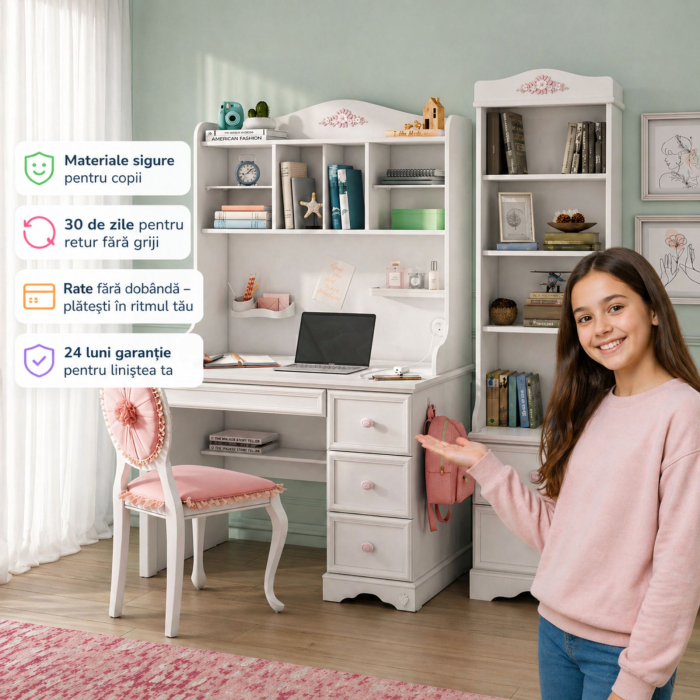 Set Studiu Complet Rustic White – Birou mic + Biblioteca + Unitate Superioara - Cilek [3]