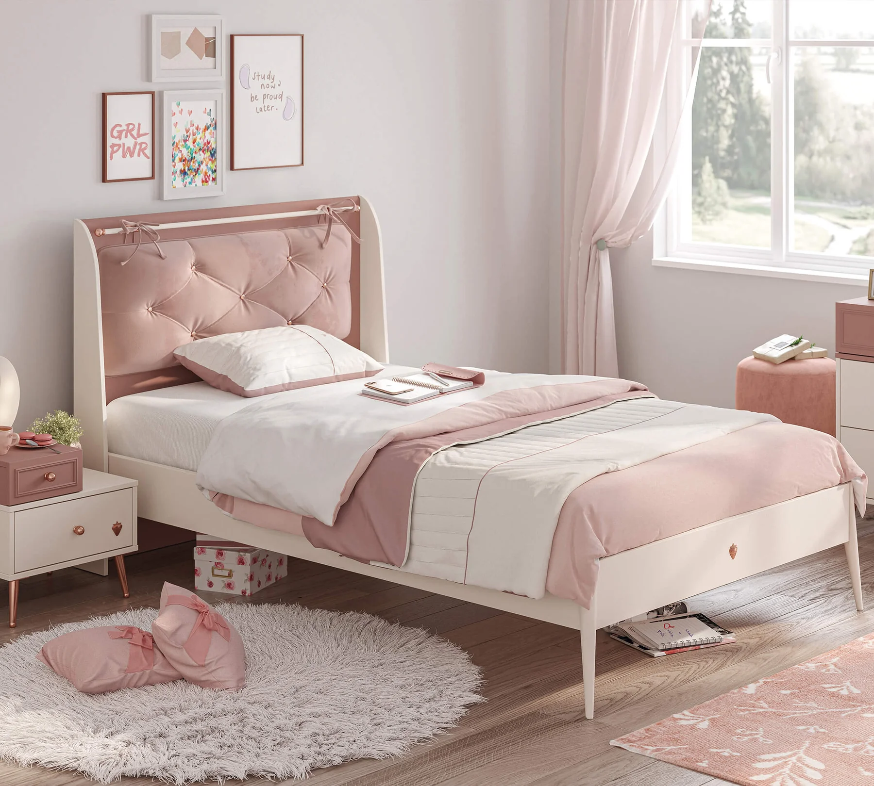 Tablie pal si decor tapitat pentru pat 100x200 cm, Colectia Elegance [5]