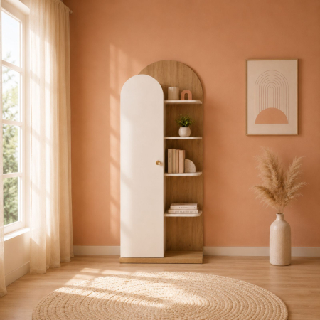 Biblioteca - Bibliotecă Louis cu 1 ușă și 4 rafturi – design scandinav, 70x35x174 cm