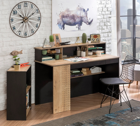 Colectia Black - Set Studiu baiet cu 3 Piese - Birou, Unitate si rafturi Colectia Black