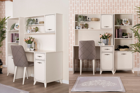 Colectia Perla S - Set Studiu Modern Camera Fete - Birou, Unitate si Biblioteca