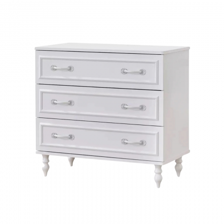 Colectia Juliette - Comodă Juliette 3 Sertare, Alb Elegant, Dimensiuni 88x46x83 cm – Stil Clasic Romantic