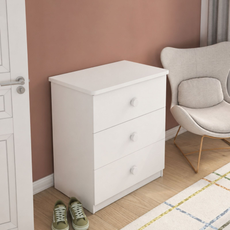 Comodă Line cu 3 sertare pentru camera copii– Design modern, colecția Varia White [1]