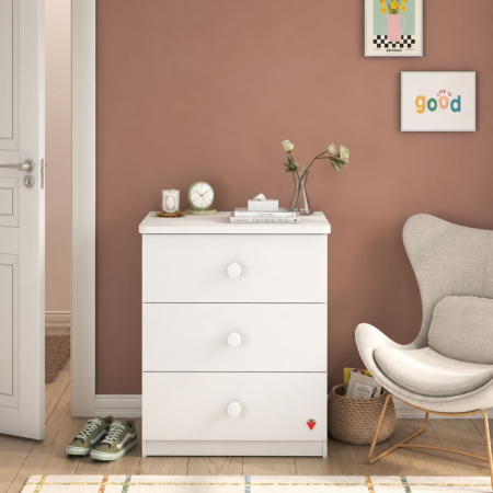 Comode, noptiere - Comodă Line cu 3 sertare pentru camera copii– Design modern, colecția Varia White