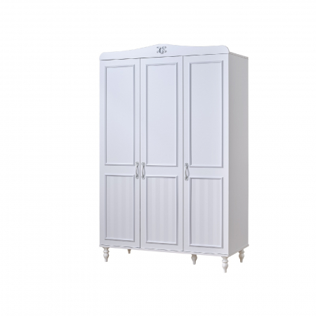 Colectia Juliette - Dulap 3 Uși Juliette Alb, Stil Clasic, cu Rafturi și Bară pentru Umerașe, 133x60x209 cm