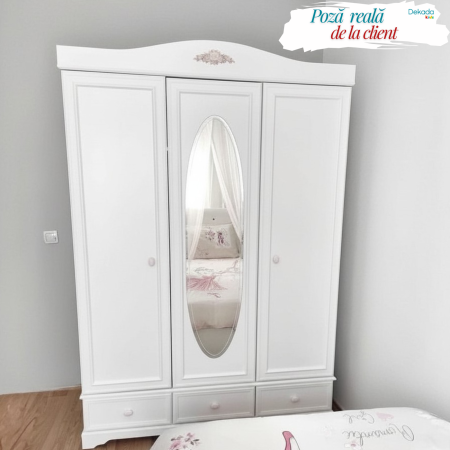 Dulap cu 3 usi si oglinda Colectia Rustic White [4]