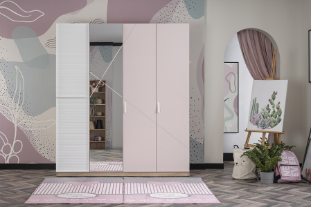 Dulap copii 4 usi Angel City, mobilier modern pentru camera fetelor, 177x64x204 cm [2]