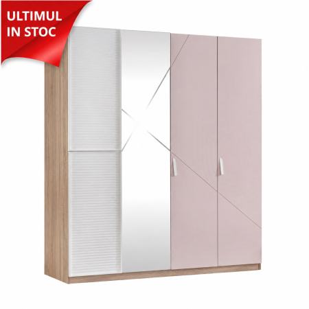 Dulapuri - Dulap copii 4 usi Angel City, mobilier modern pentru camera fetelor, 177x64x204 cm