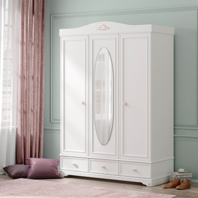 Set dormitor copii Rustic White – Pat, Dulap si Noptiera [1]