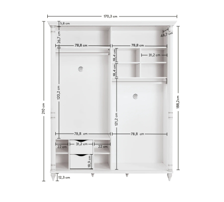 Dulap cu 2 usi glisante pentru copii Colectia Romantic 170x210x64 cm [5]