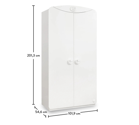 Dulap cu 2 usi, pentru bebe Colectia Baby Cotton White, 101x54x201 cm [4]