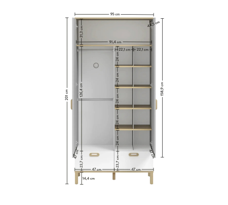Dulap cu 2 usi pentru copii(95x201x52,5 cm) Colectia Mino [7]