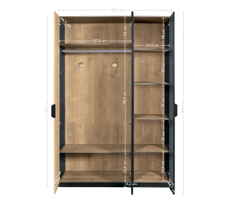 Dulap cu 3 usi Colectia Black, 137x53x197cm [3]