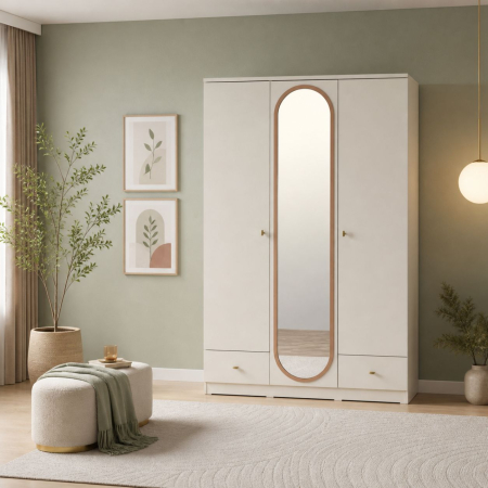 Dulapuri - Dulap cu 3 usi, cu oglinda, pentru copii, 135x210x55 cm, Colectia Lorena