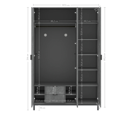 Dulap cu 3 usi pentru adolescenti, 137x214x59 cm, colectia Space Gray [5]