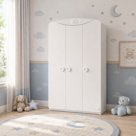 Colectia Cotton Baby - Dulap cu 3 usi, pentru copii Baby Cotton White, 133x54x201 cm
