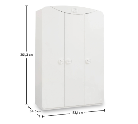 Dulap cu 3 usi, pentru copii Baby Cotton White, 133x54x201 cm [6]