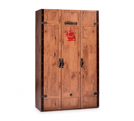 Colectia Pirate - Dulap cu 3 usi, pentru copii Pirate Brown, 121x54x203 cm
