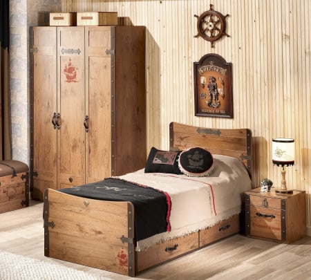 Dulap cu 3 usi, pentru copii Pirate Brown, 121x54x203 cm [2]