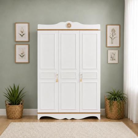 Dulapuri - Dulap cu 3 usi pentru copii si adolescenti, 135x209x55 cm, Colectia Luna Cappuccino