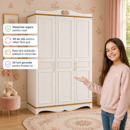 Dulap cu 3 usi pentru copii si adolescenti, 135x209x55 cm, Colectia Luna Pudra [2]