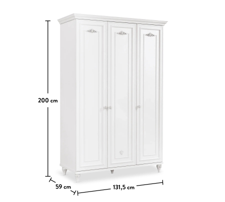 Dulap cu 3 usi pentru copii si tineret Romantica White, 131x56x200 cm [7]