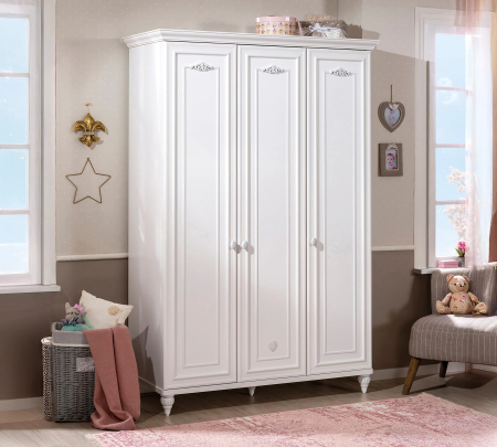 Dulap cu 3 usi pentru copii si tineret Romantica White, 131x56x200 cm [1]