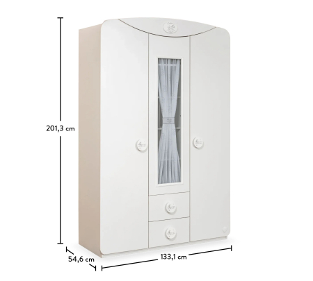 Dulap cu 3 usi si 2 sertare, pentru copii Baby Cotton White [6]